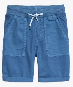 GEMO Bermuda garçon en toile avec taille élastiquée en bord côte bleu standard