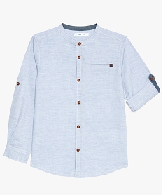 chemise garcon en coton texture avec col rond bleu8798401_1