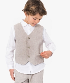 GEMO Gilet de costume garçon en coton et lin Beige