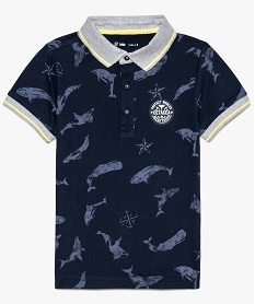 polo garcon a manches courtes a motifs et col contrastant bleu8800601_1