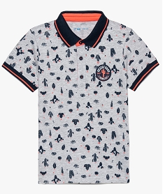 polo garcon a manches courtes a motifs et col contrastant gris polos8800701_1