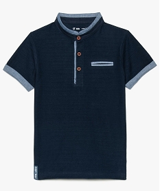 tee-shirt garcon avec col mao bicolore bleu polos8801101_1