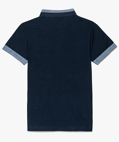 tee-shirt garcon avec col mao bicolore bleu8801101_2