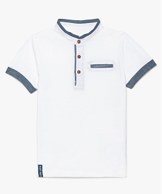 tee-shirt garcon avec col mao bicolore blanc polos8801201_2
