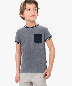 GEMO Tee-shirt garçon en coton piqué avec poche contrastante bleu chine