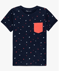 GEMO Tee-shirt garçon en coton bio avec motifs cactus et poche contrastante Bleu