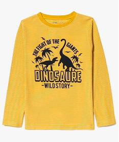 GEMO Tee-shirt rayé à manches longues garçon avec motifs dinosaures Jaune