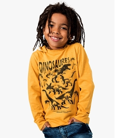 GEMO Tee-shirt à capuche garçon avec motif dinosaures Jaune