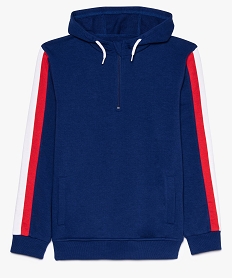 GEMO Sweat garçon à capuche avec bandes bicolores sur les manches bleu standard