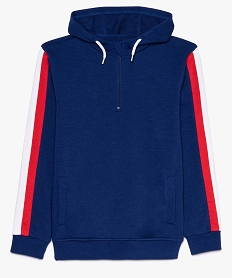 sweat garcon a capuche avec bandes bicolores sur les manches bleu sweats8810301_1