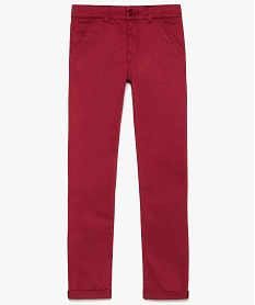GEMO Pantalon garçon chino slim stretch à revers Rouge
