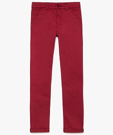 GEMO Pantalon garçon chino slim stretch à revers Rouge