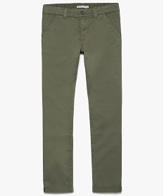 GEMO Pantalon garçon chino slim stretch à revers Vert