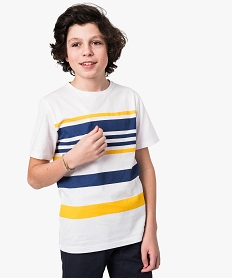GEMO Tee-shirt garçon rayé tricolore à manches courtes Multicolore