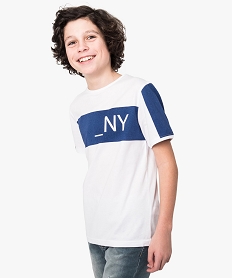 tee-shirt garcon avec manches courtes et bandes colorees blanc8818601_1