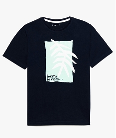 GEMO Tee-shirt garçon à manches courtes avec imprimé tropical devant Bleu