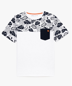 tee-shirt garcon a avec imprime tropical aux epaules et poche blanc8820701_1