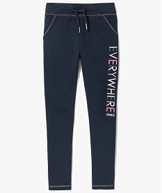 GEMO Pantalon de jogging fille avec inscriptions pailletées Bleu