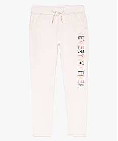 GEMO Pantalon de jogging fille avec inscriptions pailletées Beige