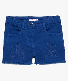 GEMO Short fille en stretch à franges et broderies Bleu