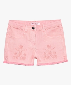 GEMO Short fille en stretch à franges et broderies Rose