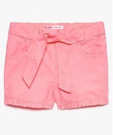 GEMO Short fille en toile de coton avec volants et ceinture à nouer Rose