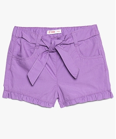 short fille en toile de coton avec volants et ceinture a nouer violet shorts8822701_1