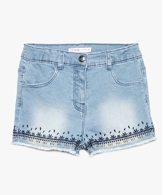 GEMO Short fille en jean stretch à broderie bicolore Gris