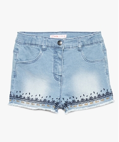 GEMO Short fille en jean stretch à broderie bicolore Gris