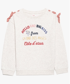 sweat fille avec inscription sur lavant et rubans fantaisie sur les epaules beige sweats8824501_1