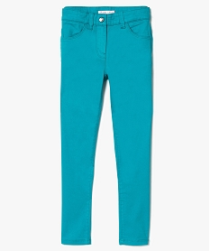 pantalon fille coupe slim coloris uni a taille reglable bleu8825601_1