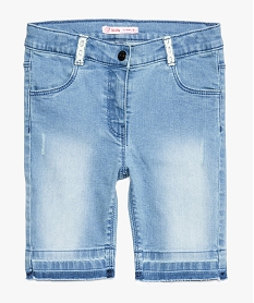 GEMO Bermuda fille en jean aspect délavé avec touches de dentelle Gris