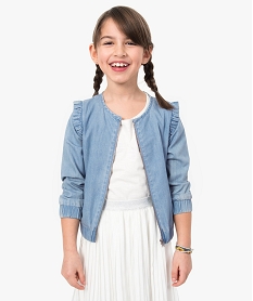 GEMO Veste fille zippé en chambray avec volants aux épaules Bleu