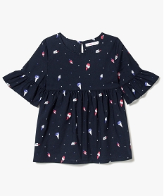 GEMO Blouse fille à motifs avec grande basque et manches volantées Multicolore