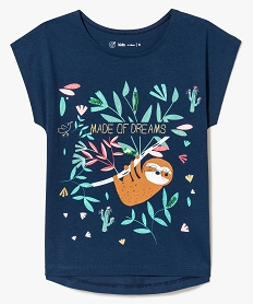 GEMO Tee-shirt fille avec grand imprimé fantaisie glitter Bleu