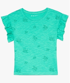 GEMO Tee-shirt fille imprimé à larges emmanchures volantées Vert