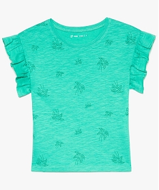 tee-shirt fille imprime a larges emmanchures volantees vert8837901_1