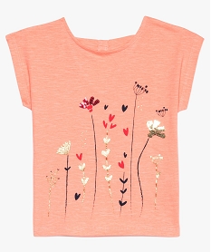 GEMO Tee-shirt à manches courtes fille avec motifs fleuris pailletés Rose
