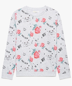 GEMO Sweat fille en jersey bouclette à motifs all over Gris