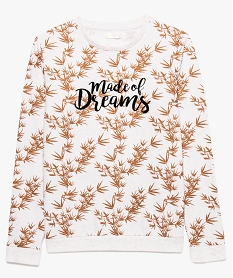 GEMO Sweat fille en jersey bouclette à motifs all over blanc chine