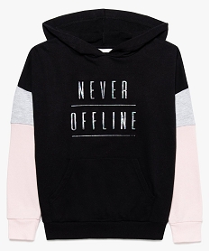 GEMO Sweat fille à capuche manches multicolores et motif en relief noir standard