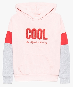 GEMO Sweat fille à capuche manches multicolores et motif en relief rose standard