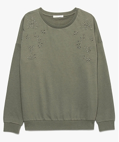 GEMO Sweat fille en molleton bouclette effet broderie anglaise Vert