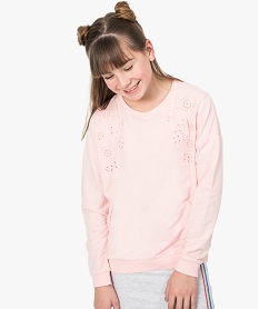 GEMO Sweat fille en molleton bouclette effet broderie anglaise Rose