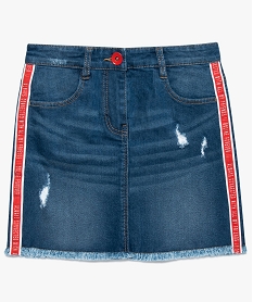 jupe fille en jean a bord frange effet use et bandes laterales gris8849101_1