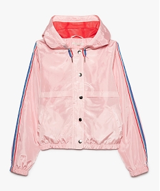 GEMO Blouson fille à capuche et liseré arc-en-ciel sur les manches rose standard