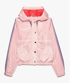 blouson fille a capuche et lisere arc-en-ciel sur les manches rose8851601_1