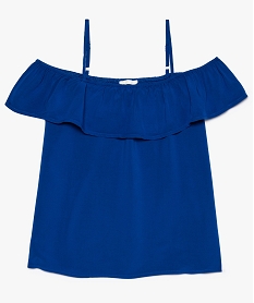 GEMO Blouse fille à bretelles col bardot et volant bleu standard