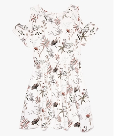GEMO Robe fleurie fille avec manches courtes et épaules dénudées blanc chine