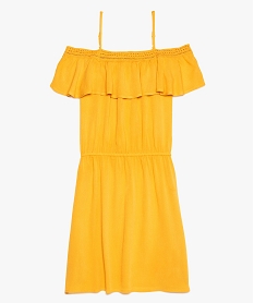 robe fille avec col bardot et empiecement volante sur le buste jaune8855801_1